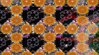 Tekrar eden çiçek arkaplanı, zarif turuncu çiçek duvar kağıdı. Turuncu renkler üzerine çiçek desenli çizimler, el yapımı papatyalar, papatyalar..