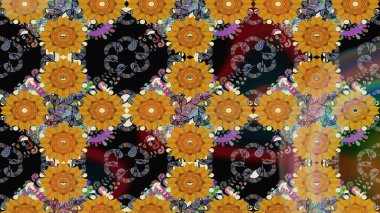 El çizimi çiçekli soyut çizim kalıbı. Sarı renkli çiçekler. Raster illüstrasyonu.