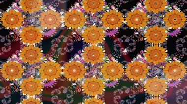 Süslü kumaş deseni. Renkli Bahar Teması eskiz kalıbı. Düz Çiçek Elementleri Tasarımı. Raster illüstrasyonunda çiçek deseni çizimi.