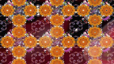 Turuncu renkli çiçekler. Renkli Bahar Teması eskiz kalıbı. Düz Çiçek Elementleri Tasarımı. Sevimli çiçek raster deseni.