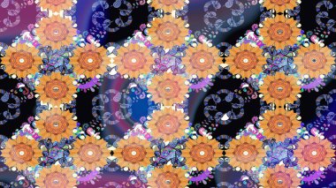 Raster. Mavi renkte güzel çiçekler, suluboya desenli eskiz deseni, duvar kağıdı, kart veya kumaş için fayanslı..