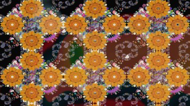 Kahverengi renkli çiçekler. Renkli Bahar temalı eskiz kalıbı. Düz Çiçek Elementleri Tasarım Raster illüstrasyonu. Çiçekli çiçek deseni, suluboya..