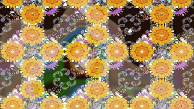 Çiçek desenli eskiz. Renkli Bahar Teması eskiz kalıbı. Sarı renkli çiçekler. Düz Çiçek Elementleri Tasarım Raster illüstrasyonu.