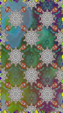 Raster. Güzel suluboya çiçekler, parlak resim ilham verici yeşil ve gri çiçek desenli dikişsiz arka plan.