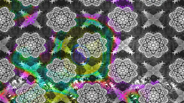 Gri renkli etnik çiçekli zarif eskiz deseni. Raster Çiçek İllüstrasyon Şirin Tekstil.