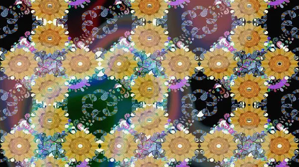 Çizgi çizimi kalıbı. Raster Moda kumaş deseni. Şirin çiçekler..