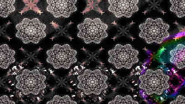 Düz Çiçek Elementleri Tasarım Raster illüstrasyonu. Çiçek desenli eskiz. Renkli Bahar Teması eskiz kalıbı. Siyah renkte çiçekler.