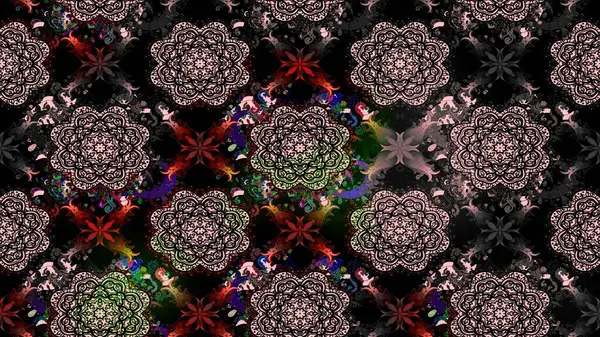 Siyah renklere karalamalar çizilmiş çiçek deseni. Raster illüstrasyonu.