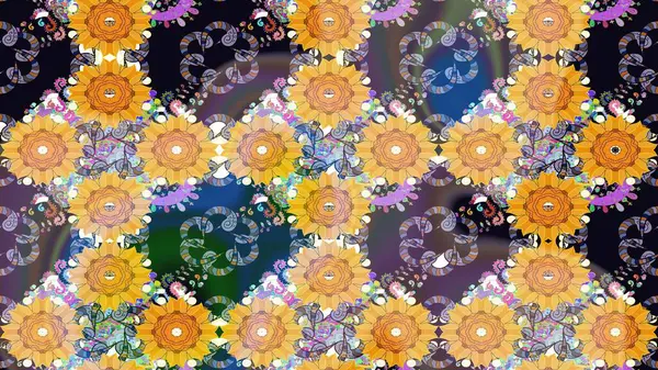 Çiçek desenli eskiz, yaz çiçekleri. Düz Çiçek Elementleri Tasarımı. Renkli Bahar Teması eskiz kalıbı. Sarı renkte çiçekler.