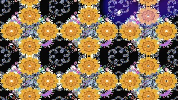 Doodle tarzı. Elle çizilmiş sonbahar çiçeği deseni. Renkli sarı çizim kalıbı. Sarı renkli çiçekler. Tekstil ve kapak tasarımı için mükemmel.