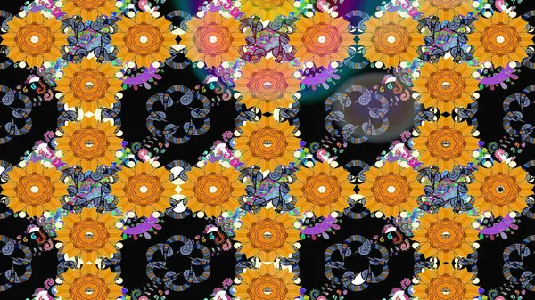 Raster deseni. Bahar çiçekleri dallı desen, siyah renkler çiçekli siluet..