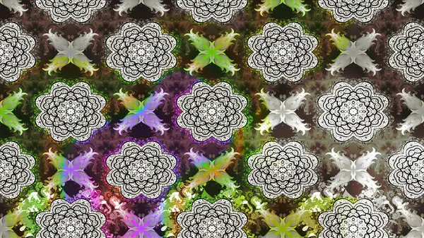 Şirin çiçekli eskiz deseni ve gri renkli yapraklar, suluboya çiçek deseni, duvar kağıdı, kart veya kumaş için fayanslı. Raster illüstrasyonu.