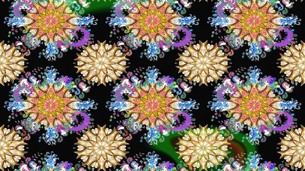 Tomurcukları papatya çiçekleri olan sevimli bir çiçek deseni. Eski usul. Kumaş, tekstil, duvar kağıdı baskısı için. Eskiz geçmişi. Raster illüstrasyonu. Miles Fleur, dandik süs.