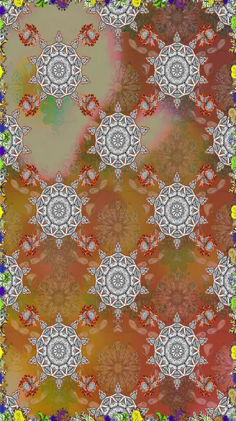 Yaprak ve çiçeklerin suluboya resimleri, kahverengi ve gri renklerde pürüzsüz desenler. Yumuşak, bahar çiçekleri kahverengi ve gri renklerde. Raster illüstrasyonu.