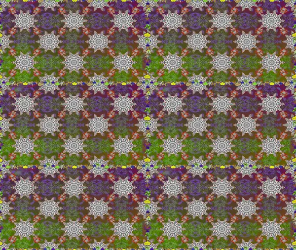 Çiçek deseni. Raster illüstrasyonu. Şatafatlı bahar bahçesi dokusu. Gri ve yeşil renklerde çiçeksiz. Gri ve yeşil renkte çiçekler.