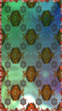 Yeşil ve mavi renklerde. Raster illüstrasyonu. Raster deseni. Küçük çiçekteki sevimli çiçek deseni. Soyut çiçek pürüzsüz desen arkaplanı.