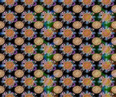 Siyah renkli bitkilerden oluşan parlak çiçekli çizim deseni.