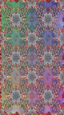 İşlemeli çiçekli, dikişsiz desen. Parmak izi, kumaş, duvar kâğıdı, tekstil için raster dokusu. Renkli grunge soyut arkaplanı Cologray ve nötr çiçeklerle zenginleştirir.