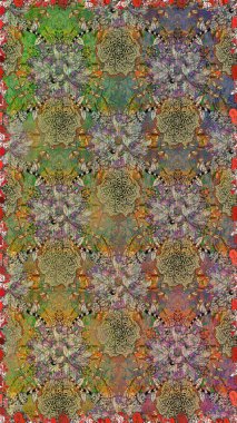 Kusursuz etnik tasarım. Yatak çarşafları, ceket, paket tasarımı, kumaş ve moda kavramları için tekstil baskısı. Çiçekleri, deniz kabukları, mandalaları ve suluboya efektleri olan deniz altyapısı.