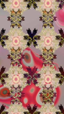 Miles Fleur, süslü püslü bir süs. Raster illüstrasyonu. Eskiz geçmişi. Tomurcukları papatya çiçekleri olan sevimli bir çiçek deseni. Kumaş, tekstil, duvar kağıdı baskısı için. Antika retro tarzı.