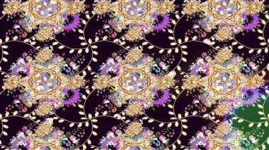 El çizimi. Raster illüstrasyonu. Çiçekli, yapraklı, çiçek desenli çizim..