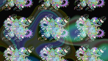 Hediye ambalaj kağıdı, tebrik kartları, posterler ve pankart tasarımı. Raster düz çiçek çizim deseni. Yeşil renkte çiçekler.