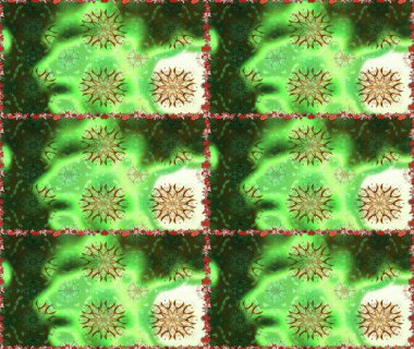 Düz Çiçek Elementleri Tasarımı. Sevimli çiçek raster deseni. Yeşil ve gri renkli çiçekler. Renkli Bahar Teması Kusursuz Arkaplan.