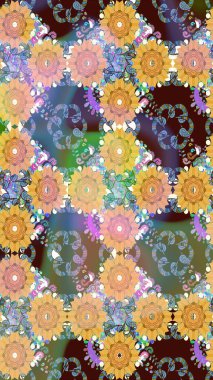 El çizimi. Raster illüstrasyonu. Çiçekli, yapraklı, çiçek desenli çizim..