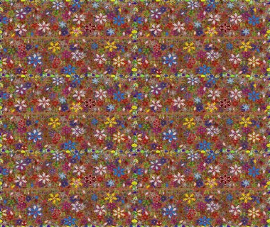 Çiçekli, suluboya desenli kusursuz çiçek deseni. Raster illüstrasyonu. Kahverengi ve kırmızı renkte çiçekler. Düz Çiçek Elementleri Tasarımı. Renkli Bahar Teması Kusursuz Arkaplan.