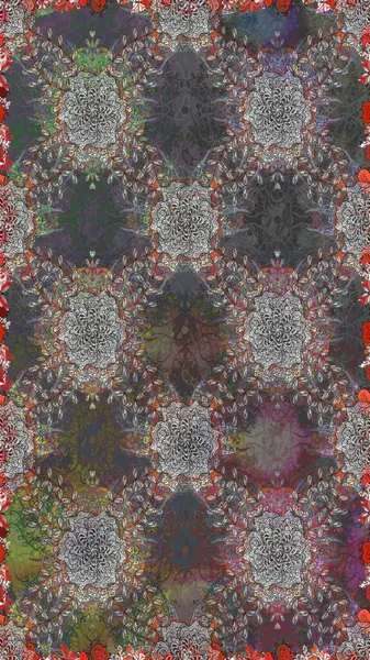 Asya tekstil tarzında. Kusursuz çiçek deseni. Renkli Bahar Temalı Kusursuz Arkaplan. Gri ve kahverengi renkli çiçekler. Raster illüstrasyonu. Düz Çiçek Elementleri Tasarımı.