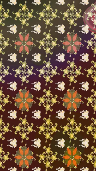 Kahverengi ve mor renkli çiçekler. Raster illüstrasyonu. El çizimi çiçekli soyut çizim deseni.