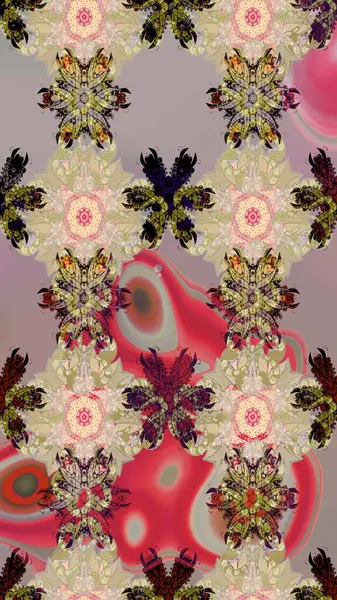 Miles Fleur, süslü püslü bir süs. Raster illüstrasyonu. Eskiz geçmişi. Tomurcukları papatya çiçekleri olan sevimli bir çiçek deseni. Kumaş, tekstil, duvar kağıdı baskısı için. Antika retro tarzı.