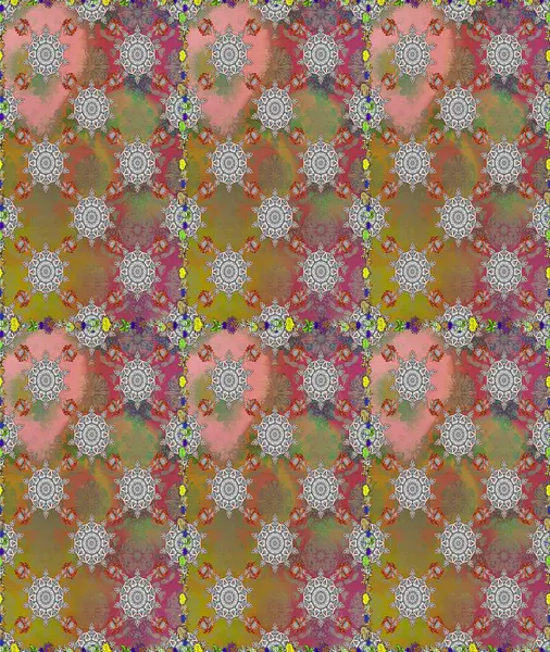 Renkli Bahar Temalı Kusursuz Arkaplan. Kusursuz desenli, modaya uygun kumaş deseni. Şirin çiçek elementleri. Düz Çiçek Elementleri Tasarımı. Raster illüstrasyonu.