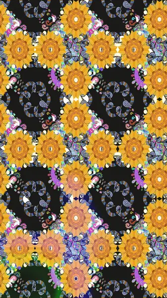 El çizimi çiçek unsurları olan soyut çizim raster deseni. Çiçekli ipek eşarp. 1950-1960 motifleri. Gri üzerine gri. Retro tekstil tasarım koleksiyonu.