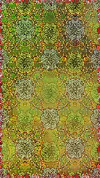 Modern yeşil ve kahverengi raster arka plan duvar kağıdı çizimi, klasik çizgili desenli desenli çiçekler, çiçekli süsler. Çiçekli el, pürüzsüz desen..