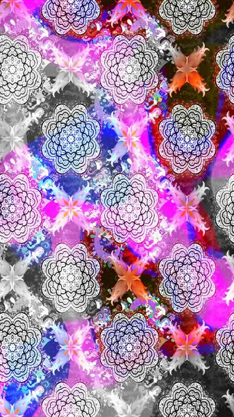 Raster deseni. Ağaç dallı bahar çiçekleri, çiçek siluetiyle nötr renkler.