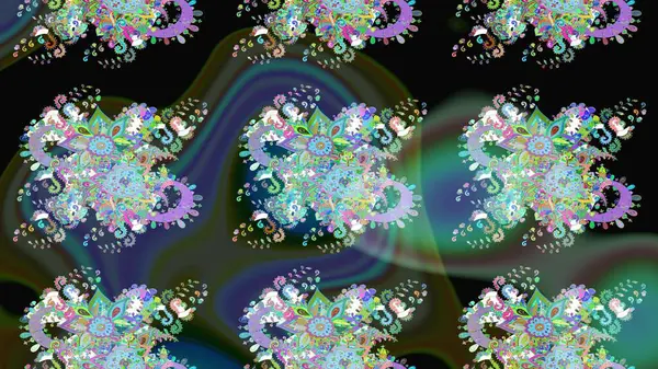 Hediye ambalaj kağıdı, tebrik kartları, posterler ve pankart tasarımı. Raster düz çiçek çizim deseni. Yeşil renkte çiçekler.