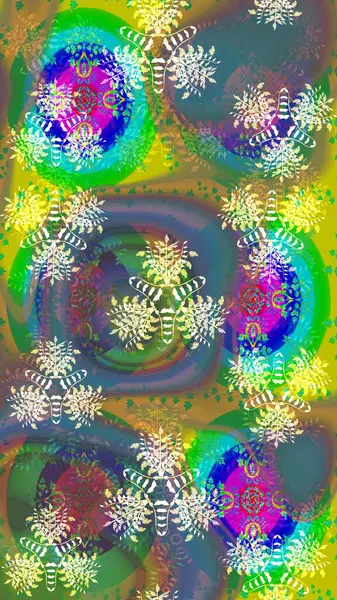 El çizimi çiçek unsurları olan soyut çizim raster deseni. Çiçekli ipek eşarp. Retro tekstil tasarım koleksiyonu. Yeşil yeşile. 1950 'ler-1960' lar motifleri.