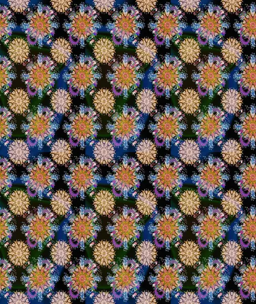 Raster illüstrasyonundaki çiçek desenli çizim. Mavi renkli çiçekler. Renkli Bahar Teması eskiz kalıbı. Düz Çiçek Elementleri Tasarımı.