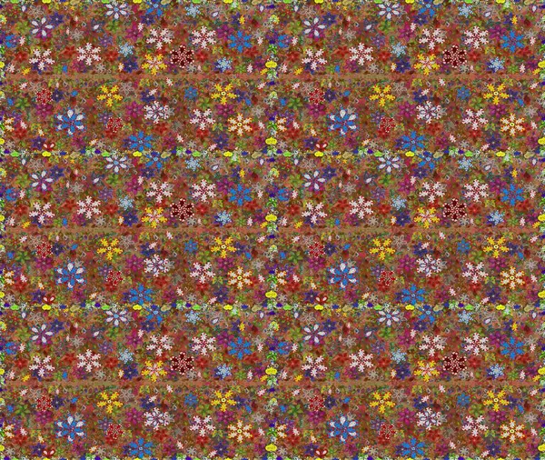 Çiçekli, suluboya desenli kusursuz çiçek deseni. Raster illüstrasyonu. Kahverengi ve kırmızı renkte çiçekler. Düz Çiçek Elementleri Tasarımı. Renkli Bahar Teması Kusursuz Arkaplan.