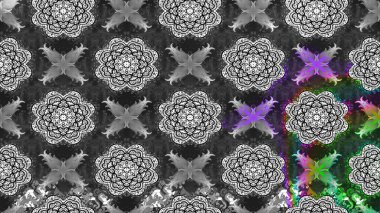 Raster illüstrasyonu. Suluboya çiçekli çiçek deseni. Gri renkli Asya tekstili.