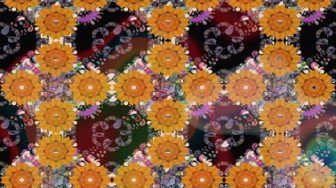 Raster. Zarif, parlak ve turuncu çiçek desenli tasarım. Sabıka baskıları, bebek kıyafetleri, duvar kâğıtları, paket kutuları vb..