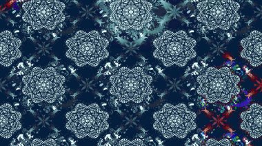 Modern çiçek arkaplanı. Parlak renkli çiçekleri ve mavi yaprakları olan harika bir çiçek deseni. Halk tarzı. Moda baskıları için zarif bir şablon.