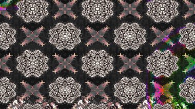 Raster illüstrasyonu. Gri renkli Asya tekstili. Suluboya çiçekli çiçek deseni.