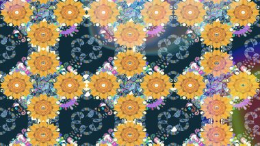 Sevimli çiçek raster deseni. Düz Çiçek Elementleri Tasarımı. Mavi renkli çiçekler. Renk Bahar Teması eskiz şablonu.