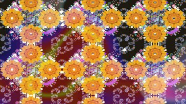 Renkli Bahar Teması eskiz kalıbı. Raster illüstrasyonu. Chichi 'nin kumaş kalıbını çiz. Düz Çiçek Elementleri Tasarımı. Çiçek deseni.