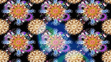 El çizimi. Raster illüstrasyonu. Çiçekli, yapraklı, çiçek desenli çizim..