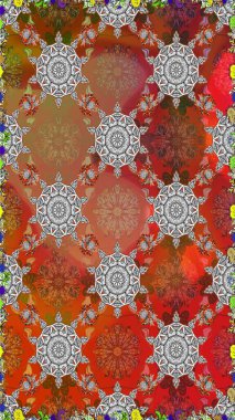 Parmak izi, kumaş, duvar kâğıdı, tekstil için raster dokusu. Renkli grunge, soyut arkaplanı kolonya ve gri çiçeklerle süslüyor. İşlemeli çiçek desenli..