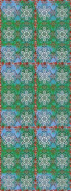 Mavi ve yeşil renkler. El çizimi, soyut ve süslü elementler. Suluboya resim taklit Raster çizimi. Klasik çiçekler. Yaz çiçekleri teması.