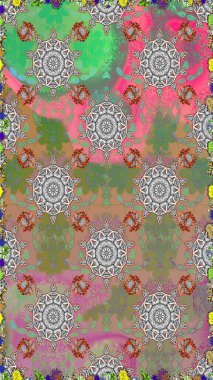 Raster illüstrasyonu. Çiçek deseni. Gri renklerde çiçeksiz. Gri renkli çiçekler. Şatafatlı bahar bahçesi dokusu.